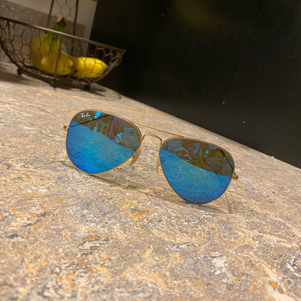Ray-Ban Gold Frame Sunglasses with Blue Lenses